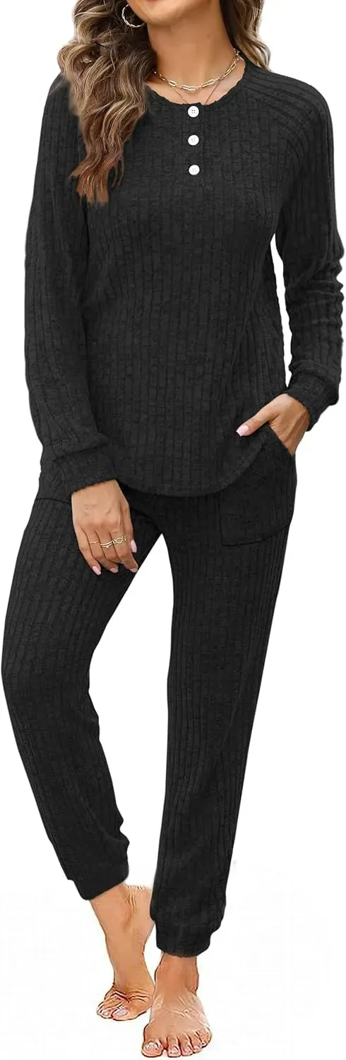 Two Piece Outfits for Women Lounge Sets Button Down Sweatshirt Sweatpants Sweatsuits Set with Pockets