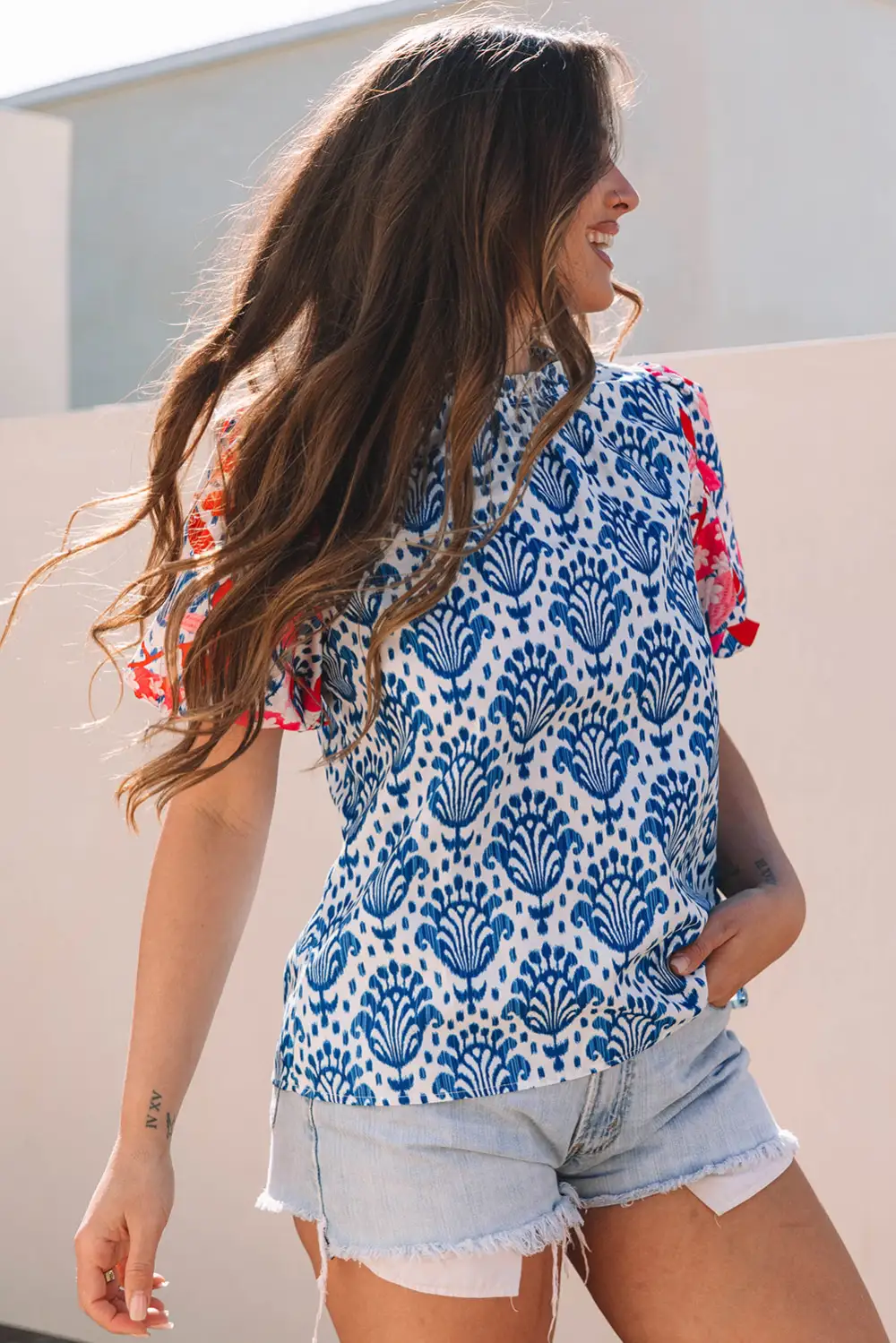 Floral Frilled Puff Sleeve Blouse
