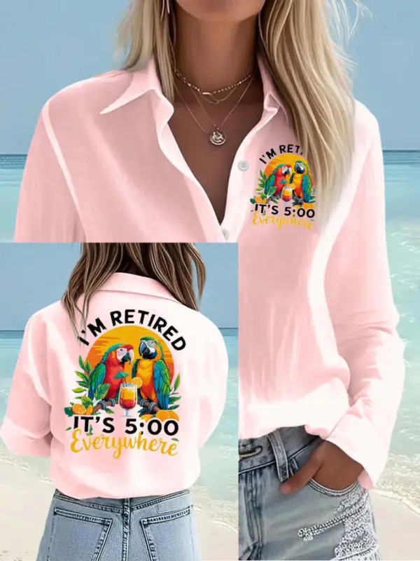 Women's I'm Retired It's 5 O'clock Everywhere Parrot Print Casual Shirt