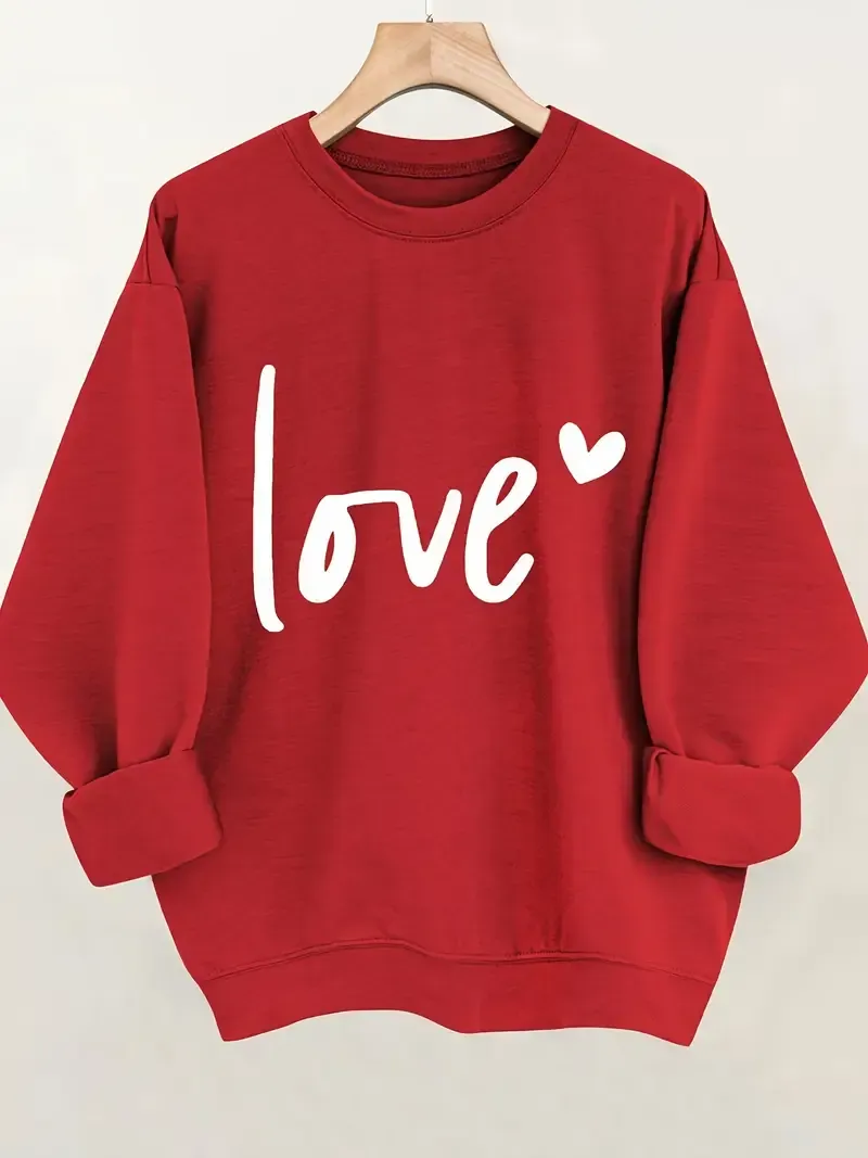💕Valentines Day💕 Casual Long Sleeve Crew Neck Letter Print Pullover Sweatshirt
