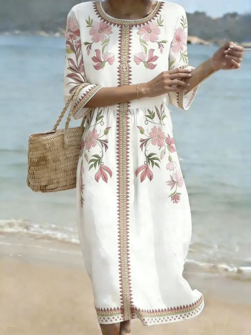 Women's Autumn Fragrant Linen Printed Casual Dress