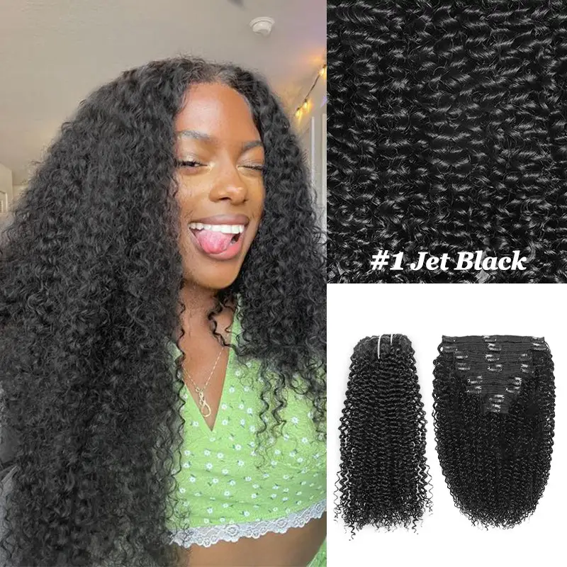 Double Drawn 3c/4a Curly Wave Clip In Hair Extensions Human Hair Clip Ins 120g 8pcs With 18 Clips