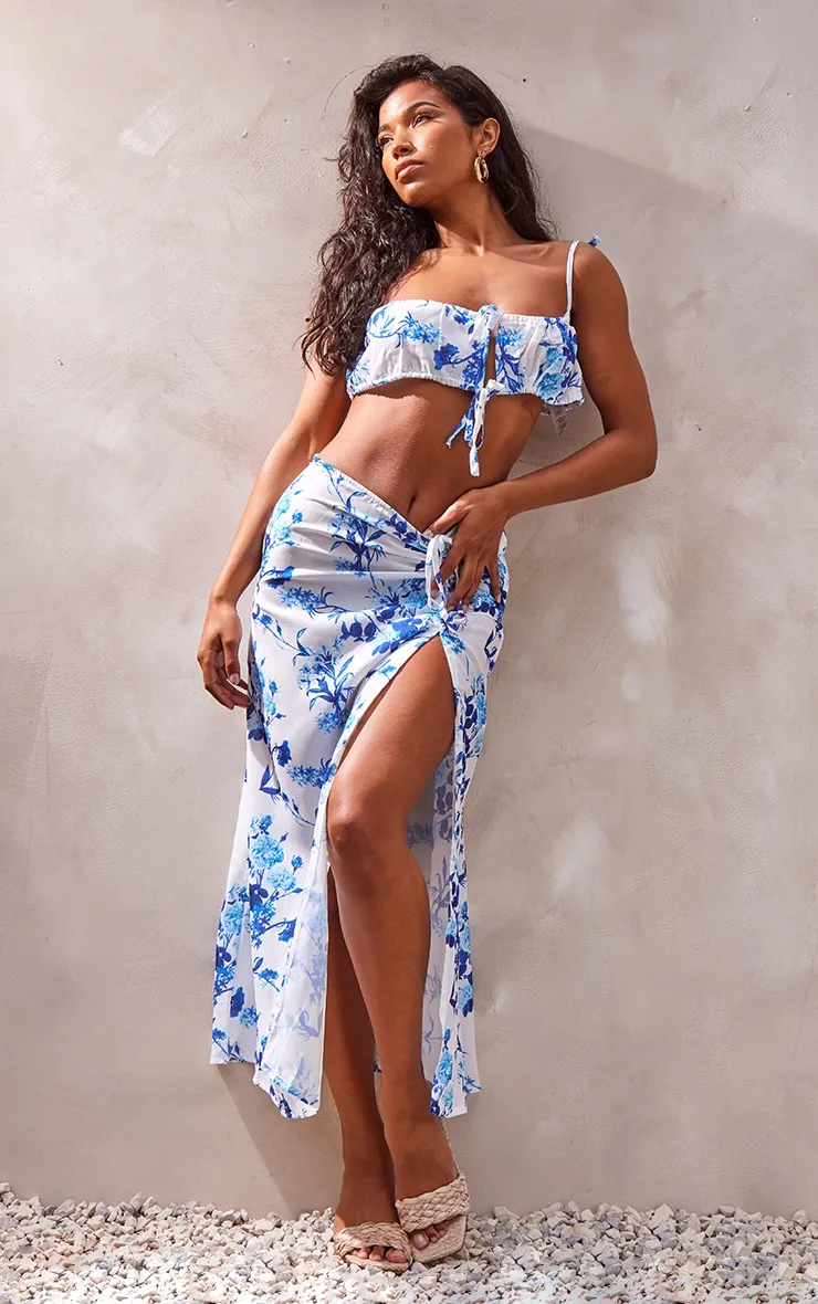 Zebra Woven Floral Printed Tie Strap Bralet