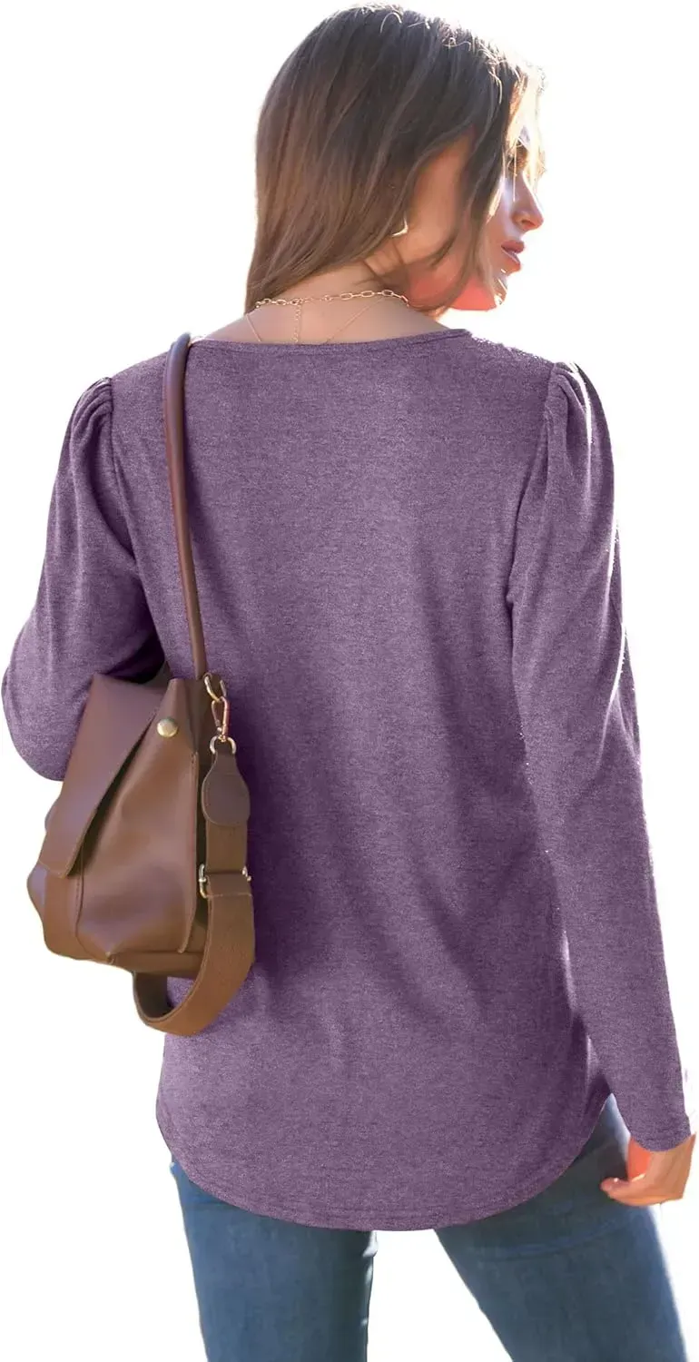 WIHOLL Blouses for Womens Dressy Casual 2024 Fall Tops Long Sleeve Shirts Loose Fit Tunics