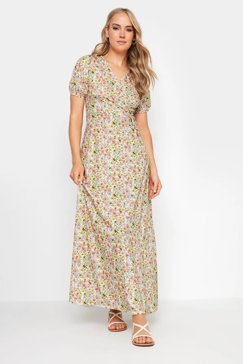 LTS Tall Yellow Ditsy Floral Print Maxi Wrap Dress