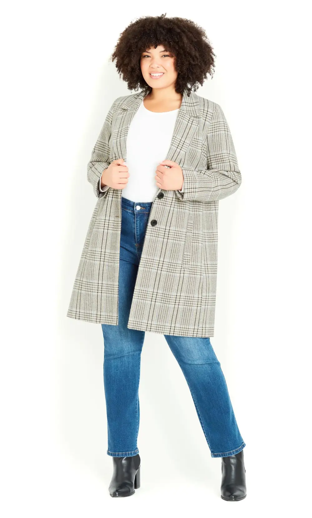 Evans Natural Brown Checked Button Detail Blazer