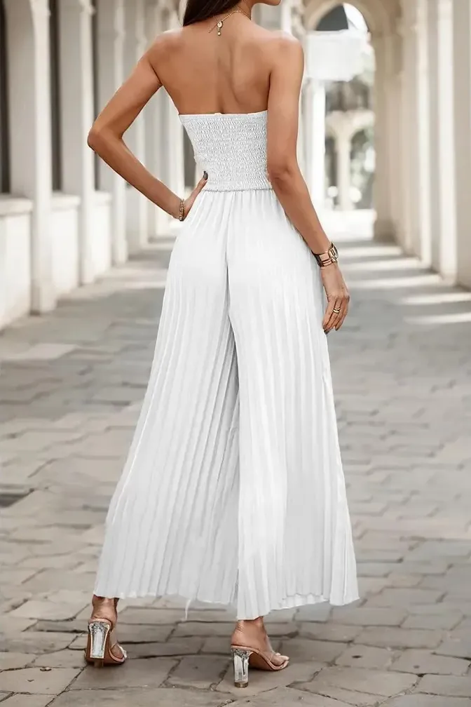 Slim-Fit Wide Leg Jumpsuit-White