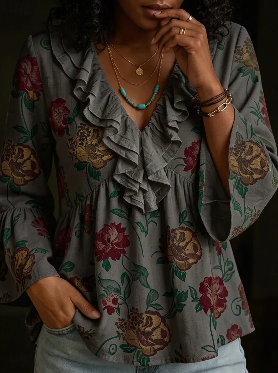 Women's Nashville Floral Ruffle Printed Top