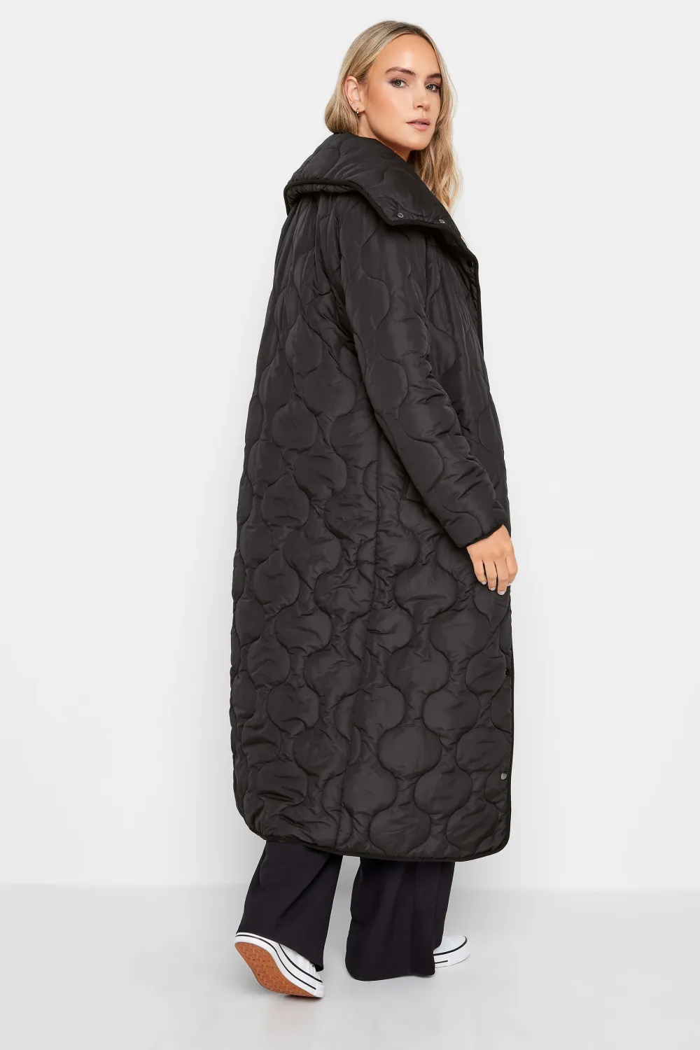 LTS Tall Black Funnel Neck Quilted Coat