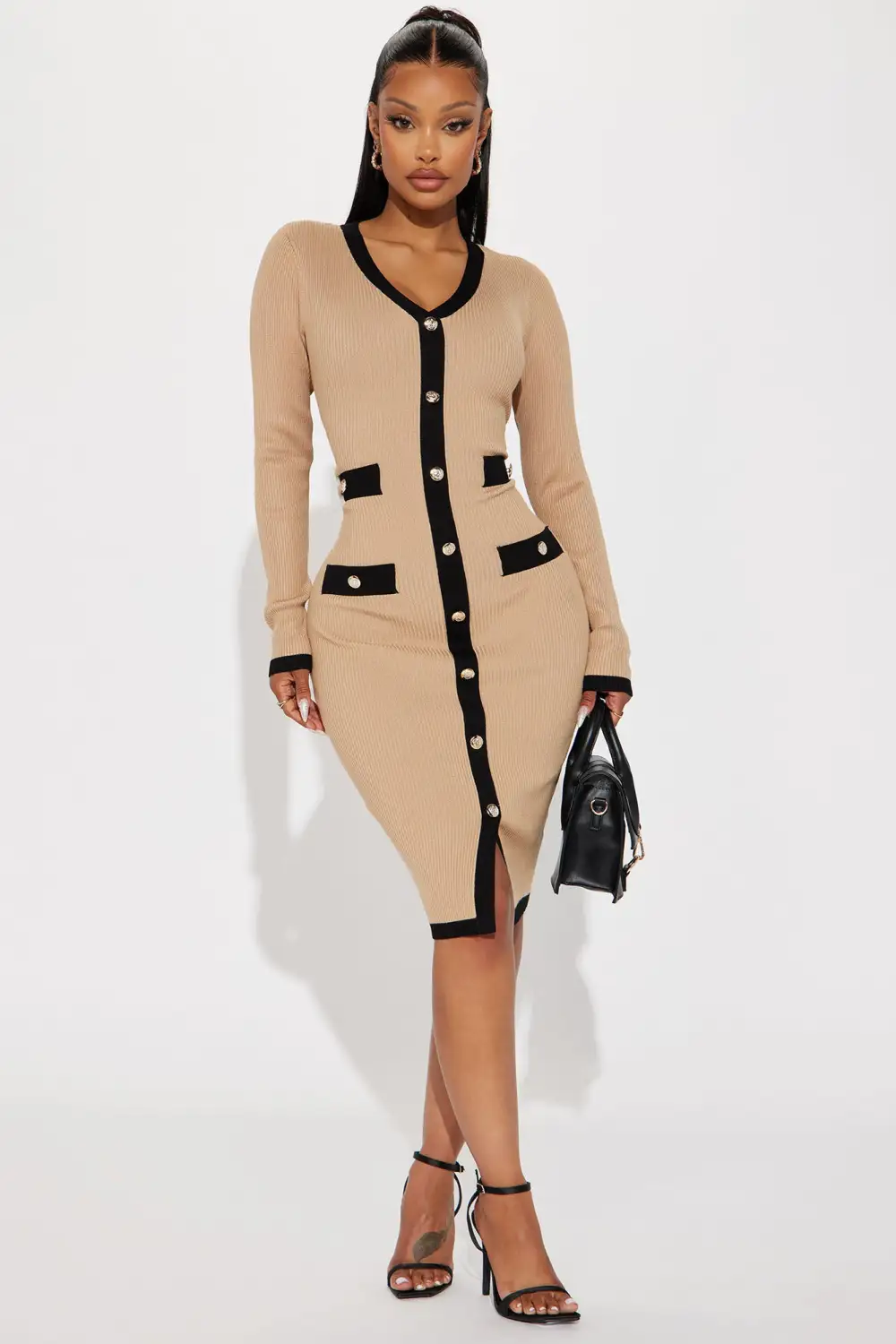 Endless Rose V-Neck Midi Dress - Nude/combo