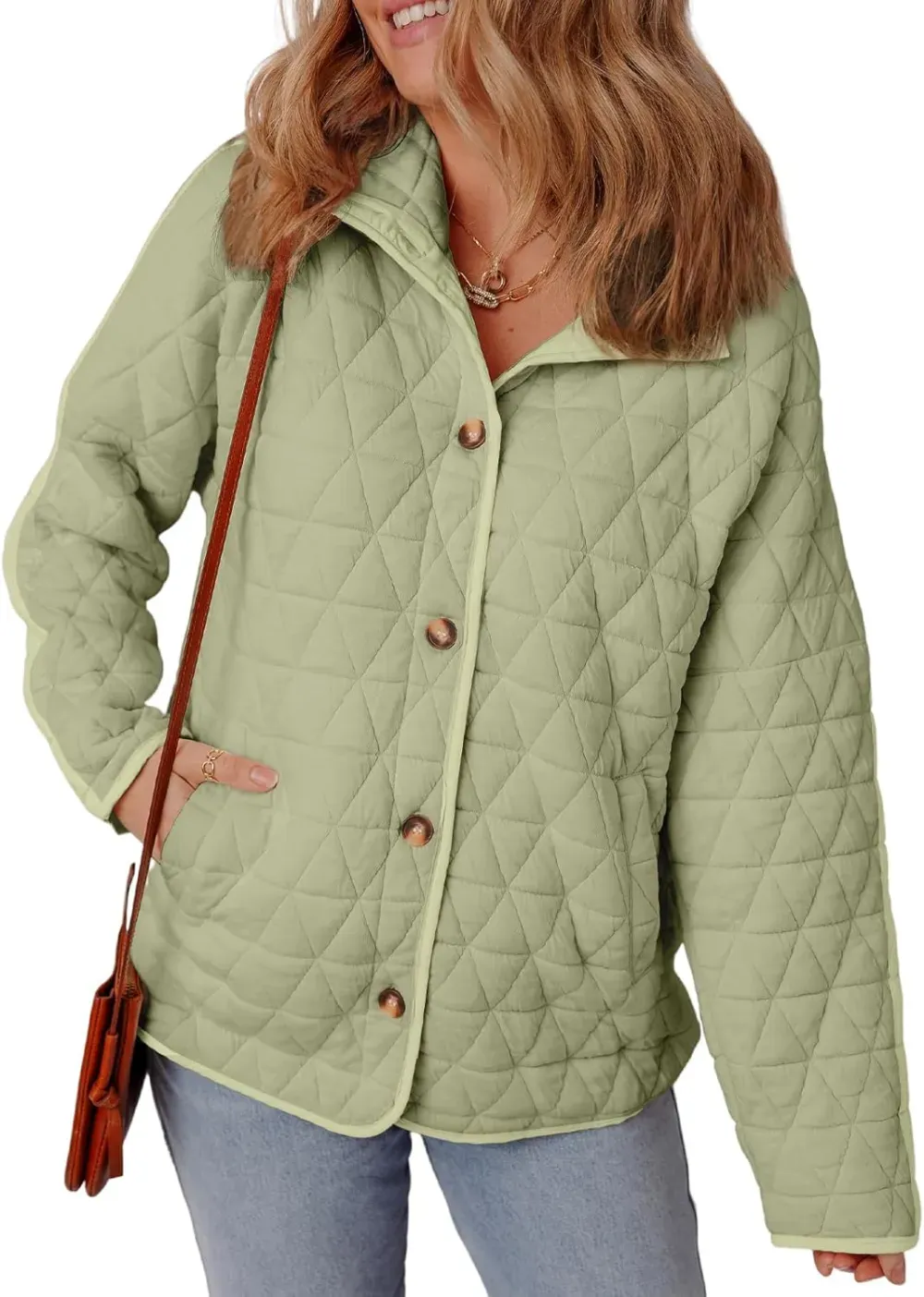 Women's Lightweight Diamond Quilted Jacket Casual Winter Open Front Button Down Puffer Coat Outwear Cardigan