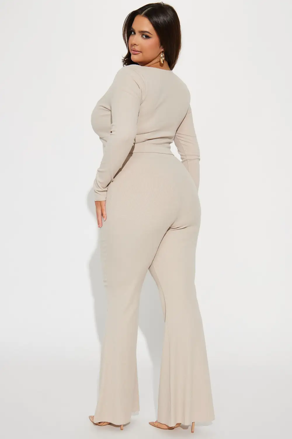 Looking Away Ribbed Pant Set - Beige