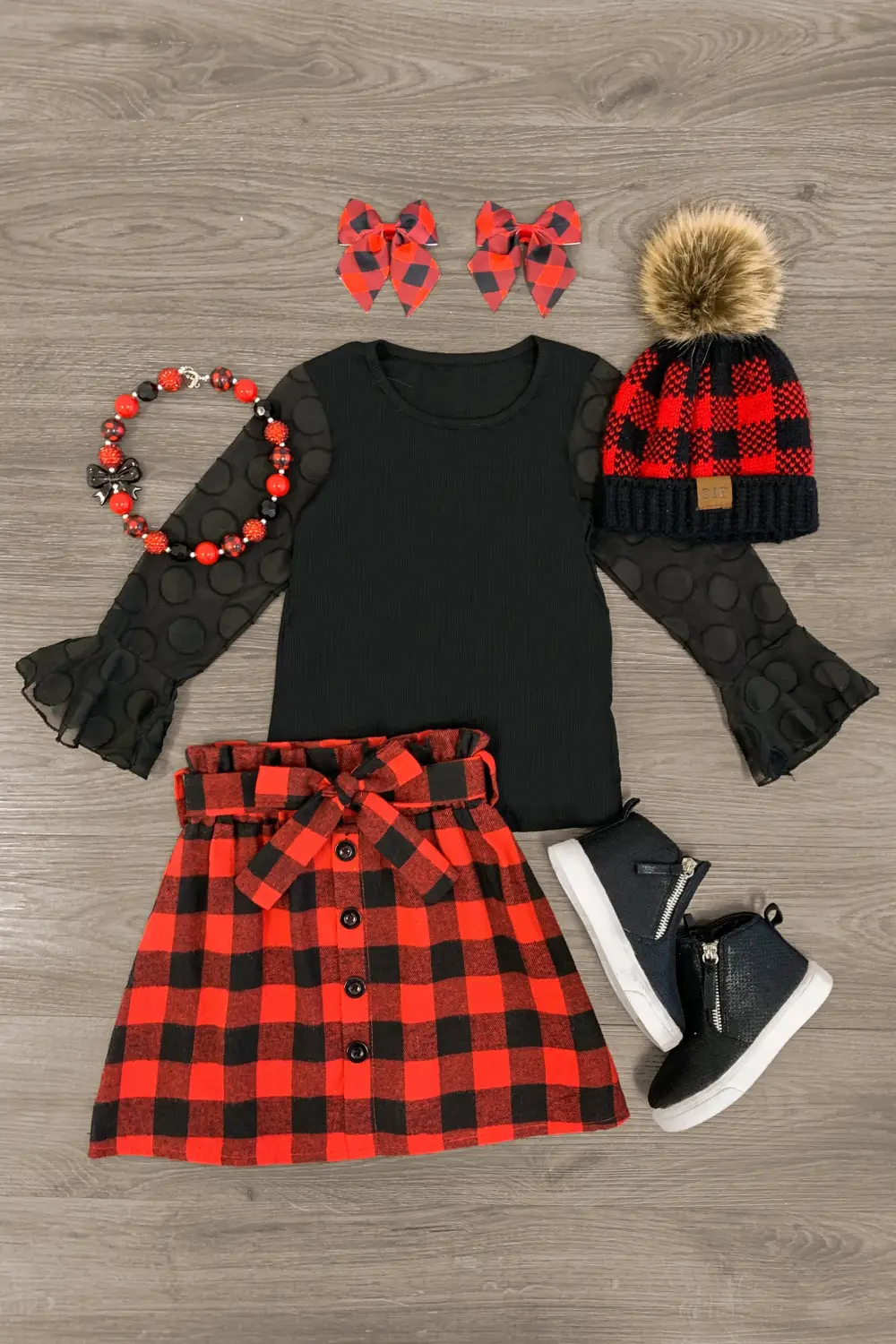 Black & Red Buffalo Plaid Flannel Skirt Set