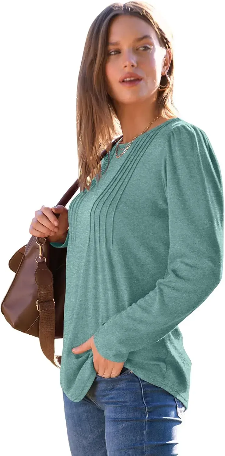 WIHOLL Blouses for Womens Dressy Casual 2024 Fall Tops Long Sleeve Shirts Loose Fit Tunics