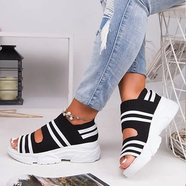 Women's Sandals Wedge Sandals Platform Sandals Plus Size Outdoor Daily Wedge Heel Open Toe Sporty Casual Preppy Tissage Volant Loafer Striped Black Yellow Blue