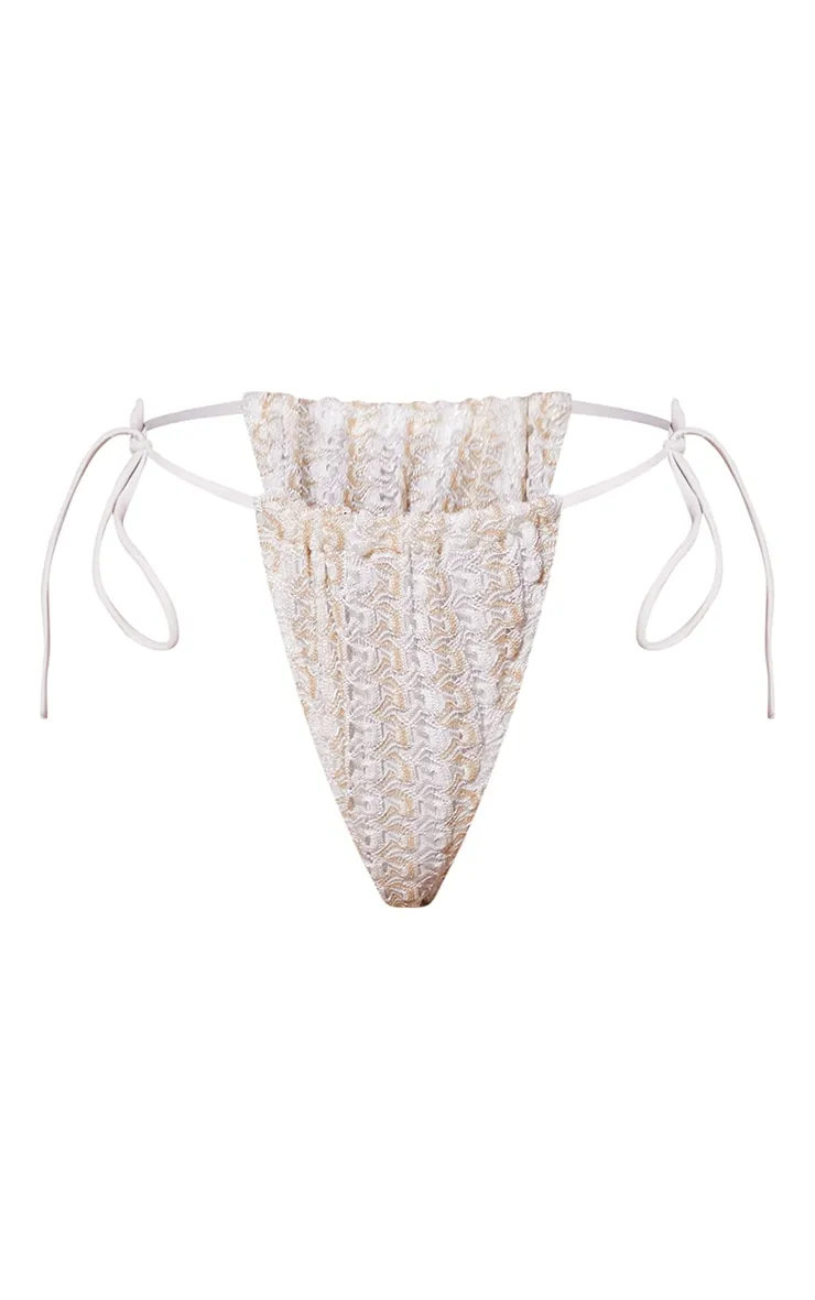 Cream Metallic Netted Crochet Tie Side Bikini Bottoms