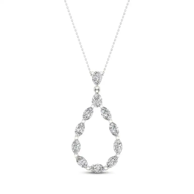 Diamond Teardrop Necklace 1-1/2 ct tw Pear & Marquise-cut 14K White Gold 18