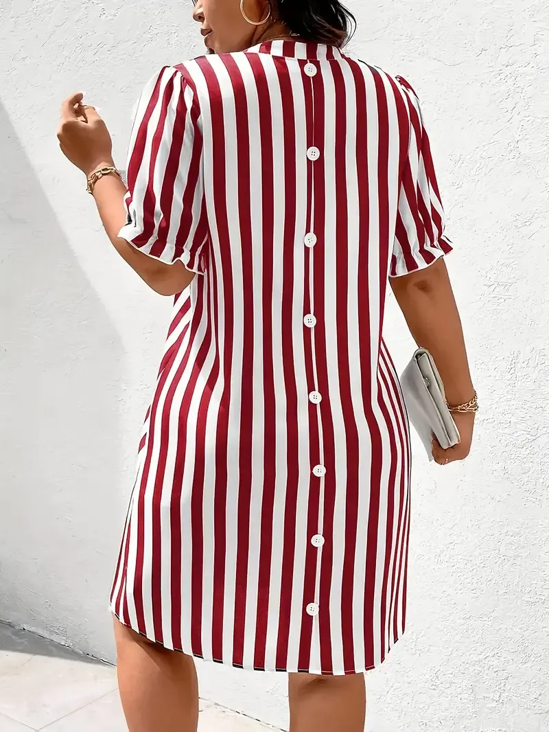 Large Size Women's Trumpet Short Sleeve Striped Print Simple Daily Dress 10K+ sold Sold by Miss YuChen