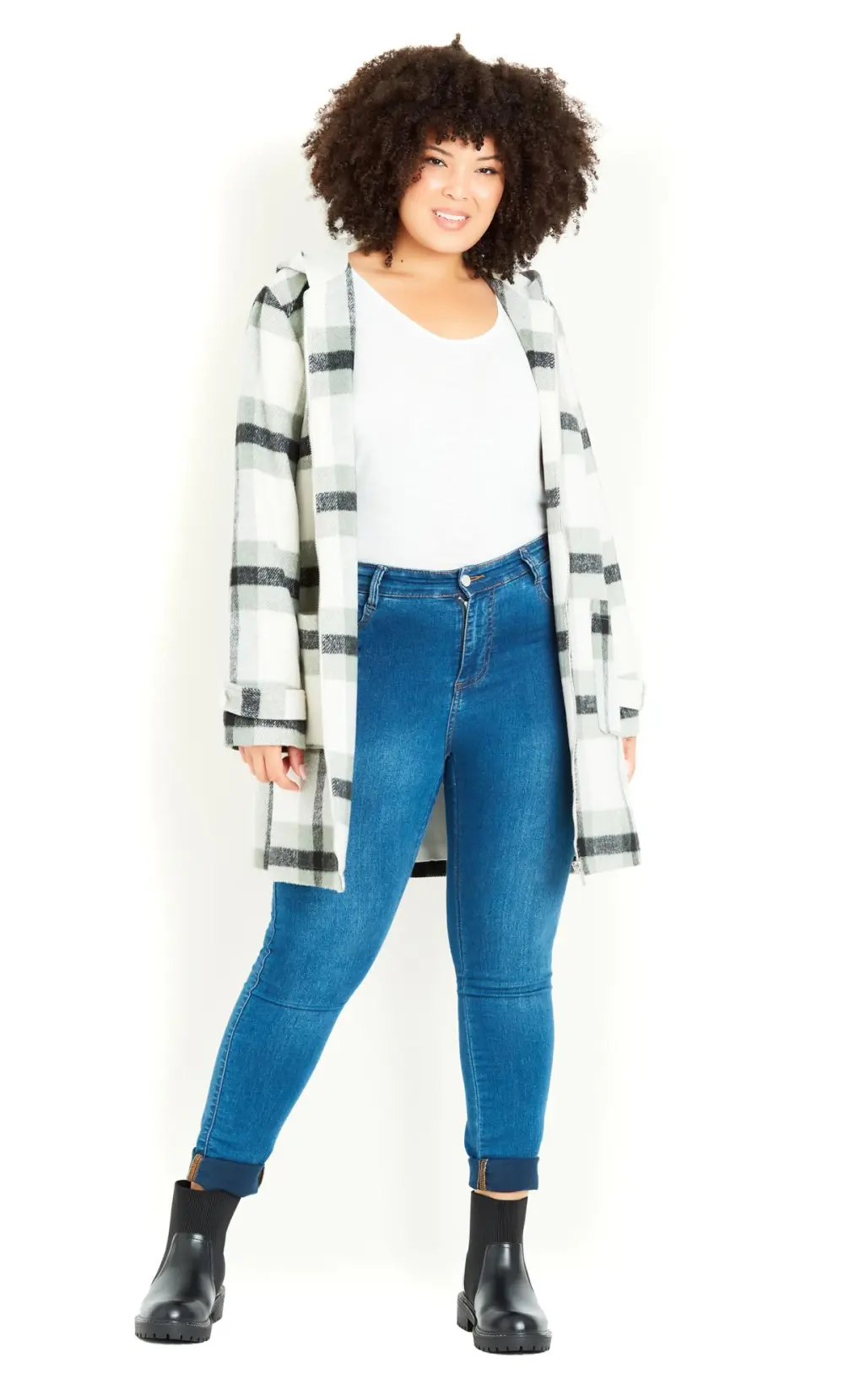 Evans Green Hooded Check Coat