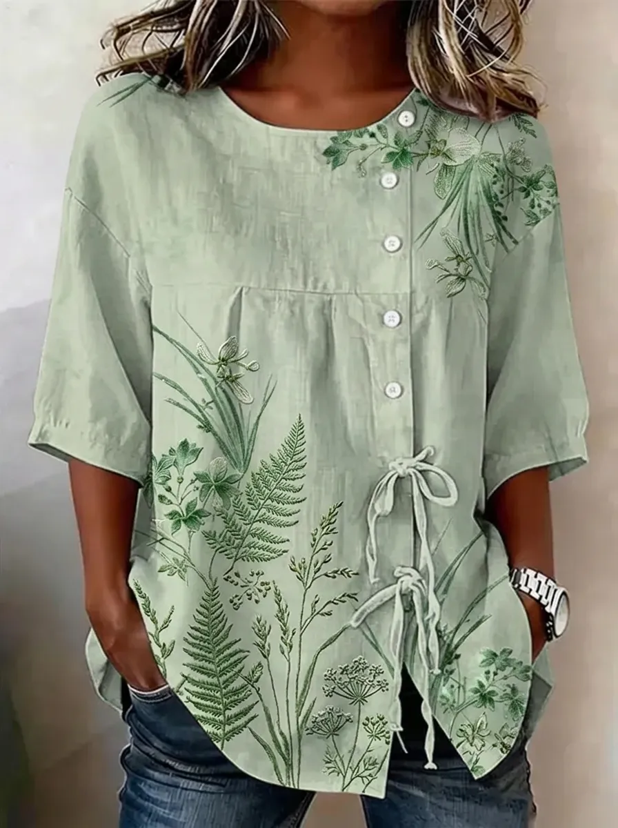 Women's Nashville Botanical Fern Printed Button-Up Top