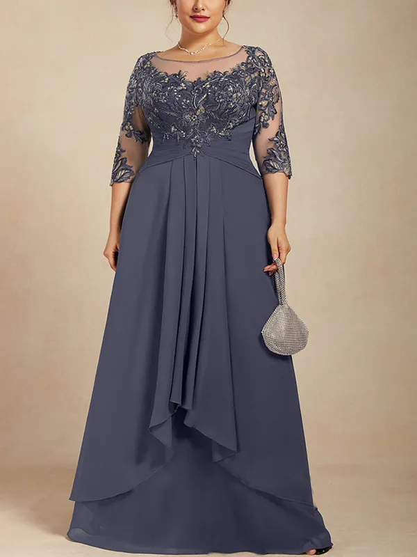 Round Neck Lace Solid Color Gown Maxi Dress