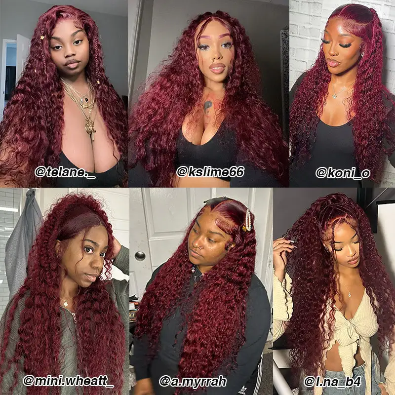 Flash Sale | @bigekane and @thequeenleora Recommend 99J Burgundy 13x6 Deep Wave Wig 16-34 Inches Transparent Lace Front Human Hair Wigs