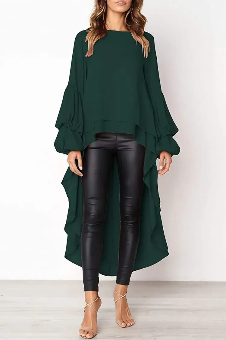 Lantern High Low Asymmetrical Irregular Hem Shirt Dress