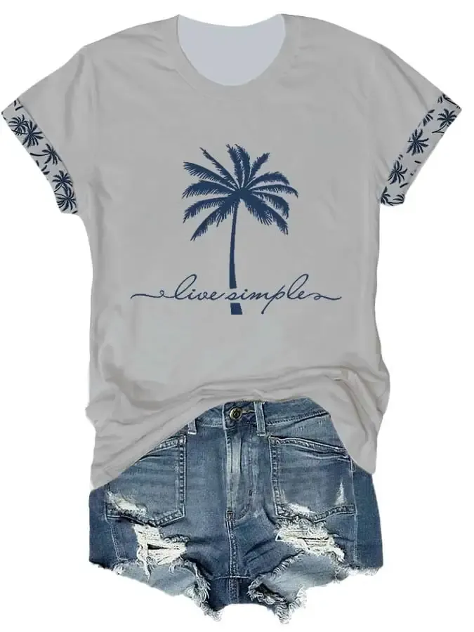Women's Live Simple Print Round Neck Casual T-Shirt