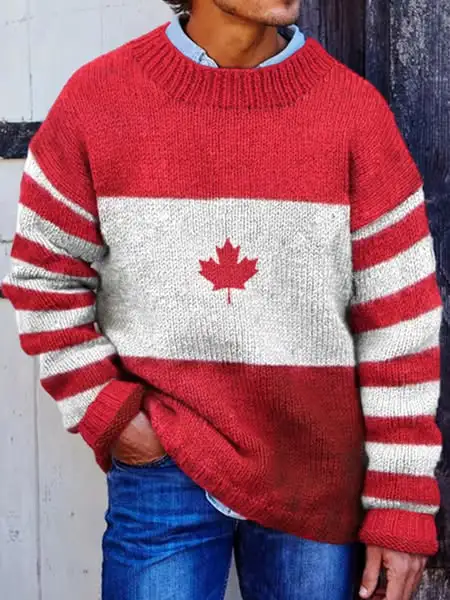 Men's Retro Canada Printed Casual Sweater