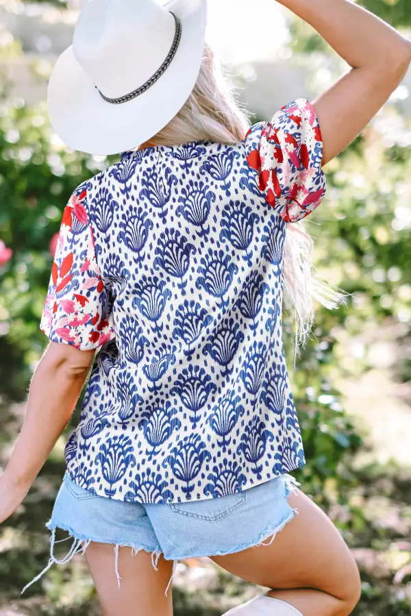 Floral Frilled Puff Sleeve Blouse