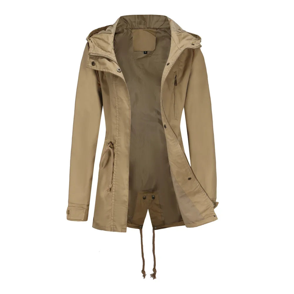 Adjustable waist hooded women jacket