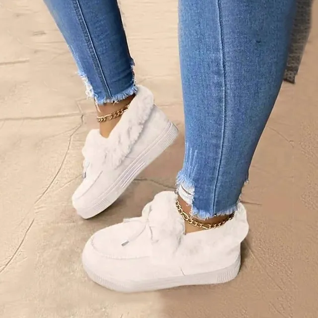 Women's Boots Snow Boots Suede Shoes Outdoor Office Daily Fleece Lined Booties Ankle Boots Winter Bowknot Flat Heel Round Toe Casual Sweet Walking Suede Loafer Leopard Solid Colored claret Leopard