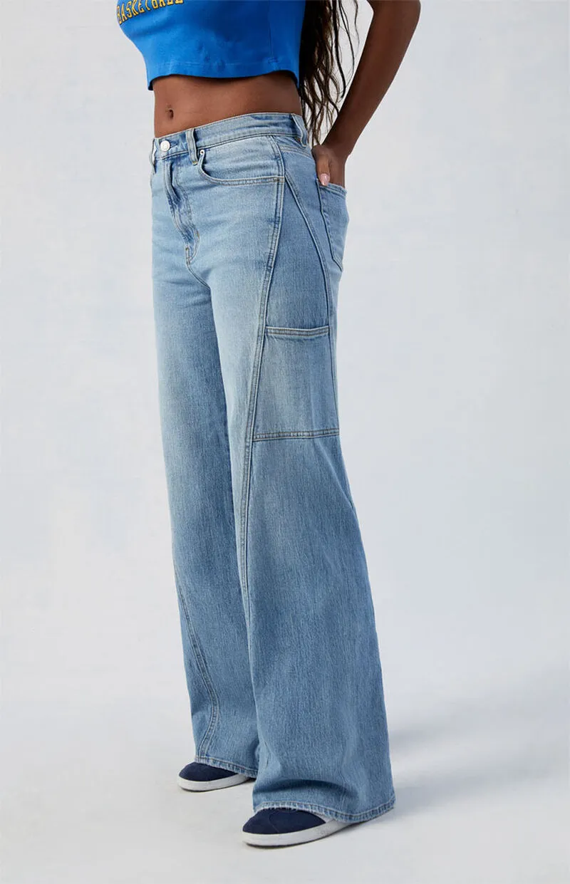 PacSun Eco Stretch Medium Indigo Paneled Wide Leg Jeans