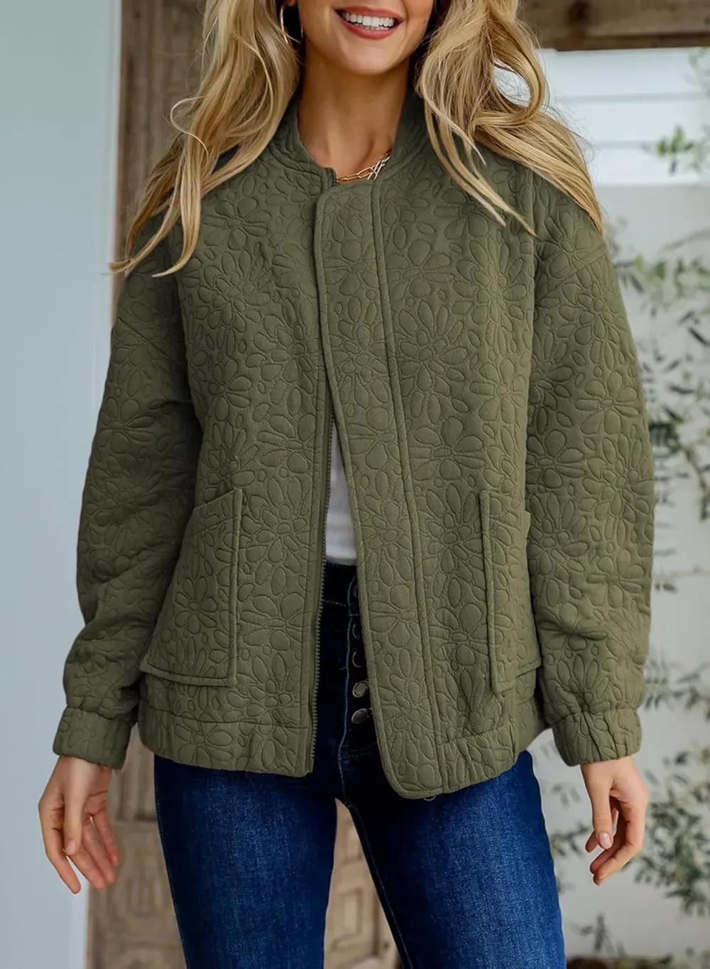 Jackets for Women Spring Fashion 2025 Cute Jacquard Coats Lightweight Zip Up Jackets Dressy Casual