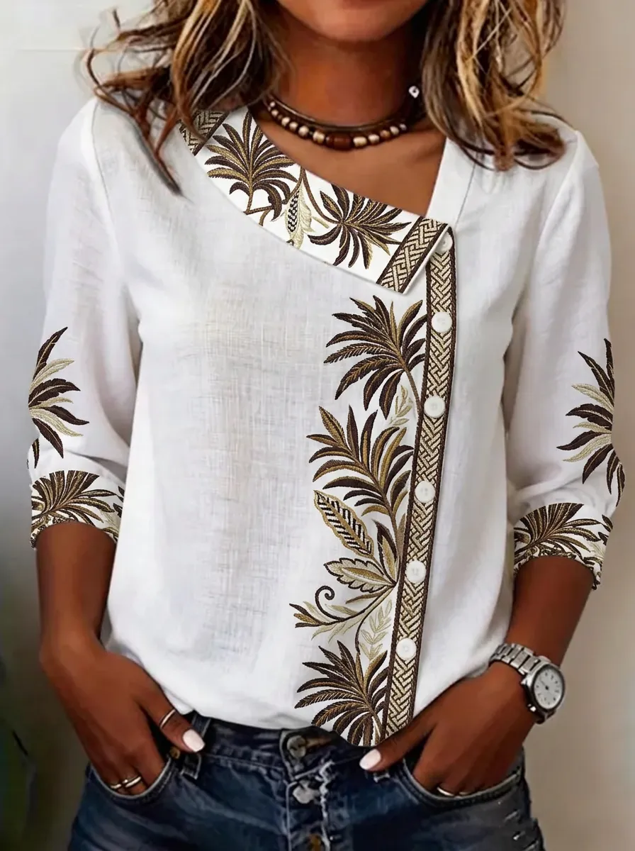 Women's Nashville Tropical Palm Leaf Printed Button-Up Top