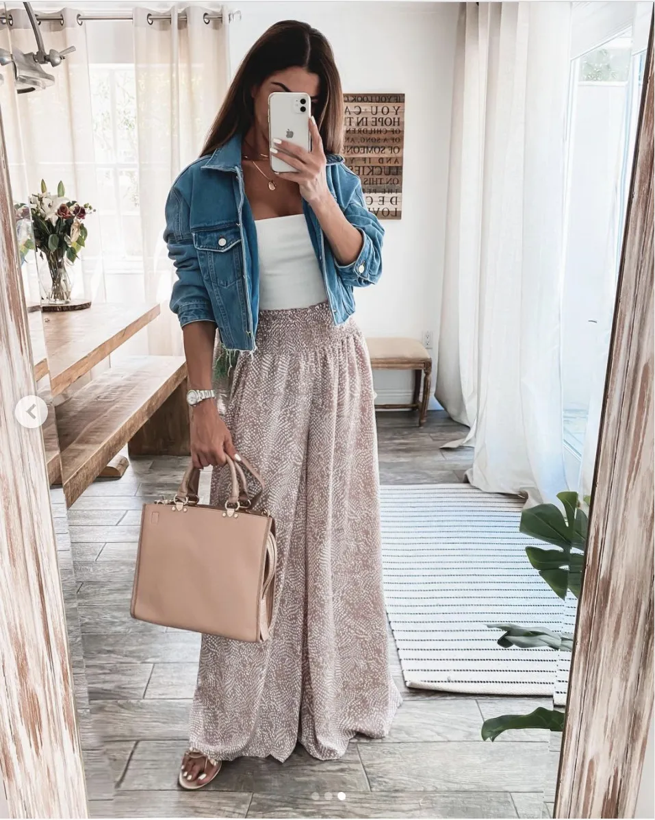 Pink Floral Loose Drape Straight Leg Pants