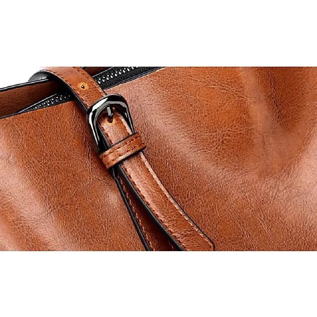 Women's Tote Shoulder Bag Shoulder Strap Tote Top Handle Bag PU Leather Daily Zipper Solid Color Wine Black Pink