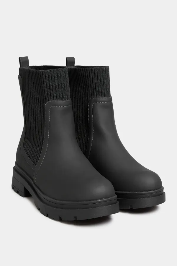 YOURS Curve Black Sock Chelsea Boots In Wide E Fit & Extra Wide EEE Fit