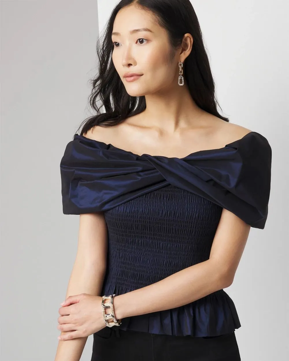 Petite Off-the-Shoulder Taffeta Bustier