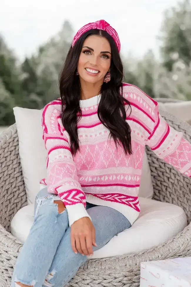 Winter Wonderland Pink Multi Fair Isle Sweater