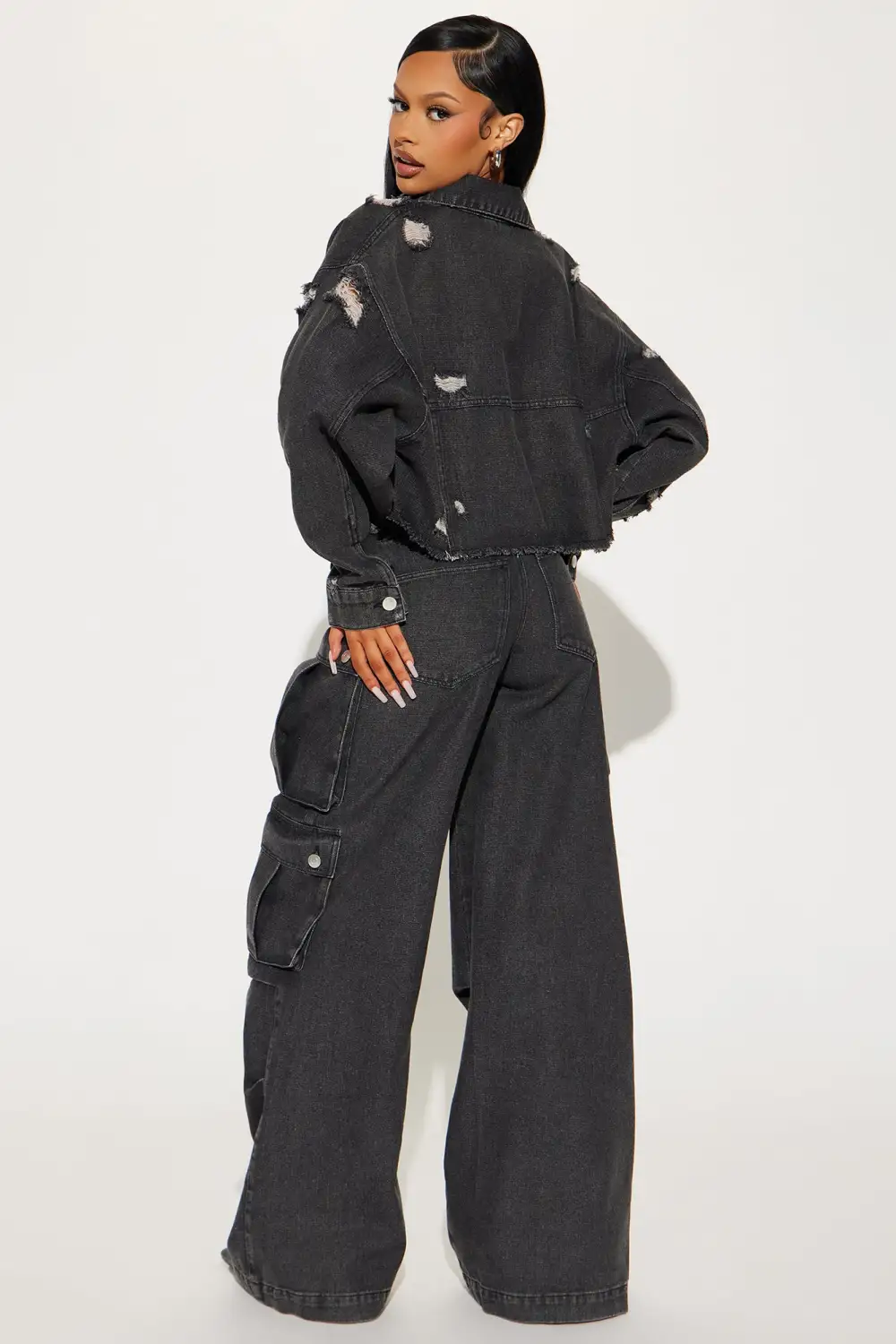 Just Between Us Denim Pant Set - Black