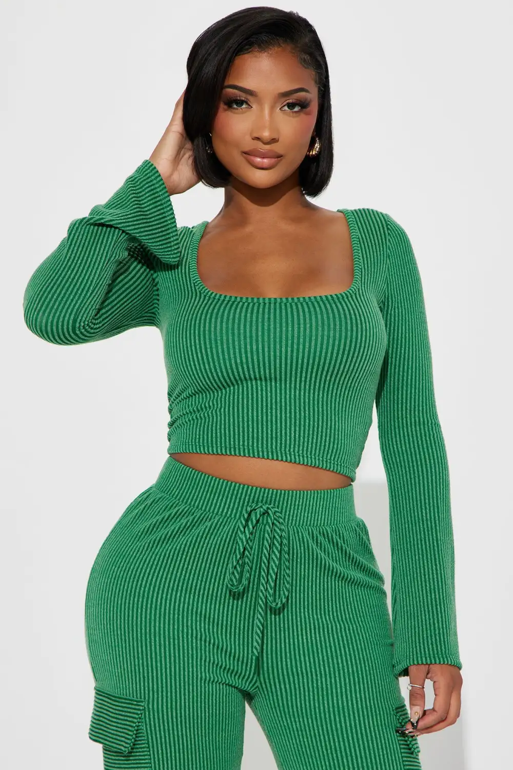 Nobody Like Me Ribbed Pant Set - Green