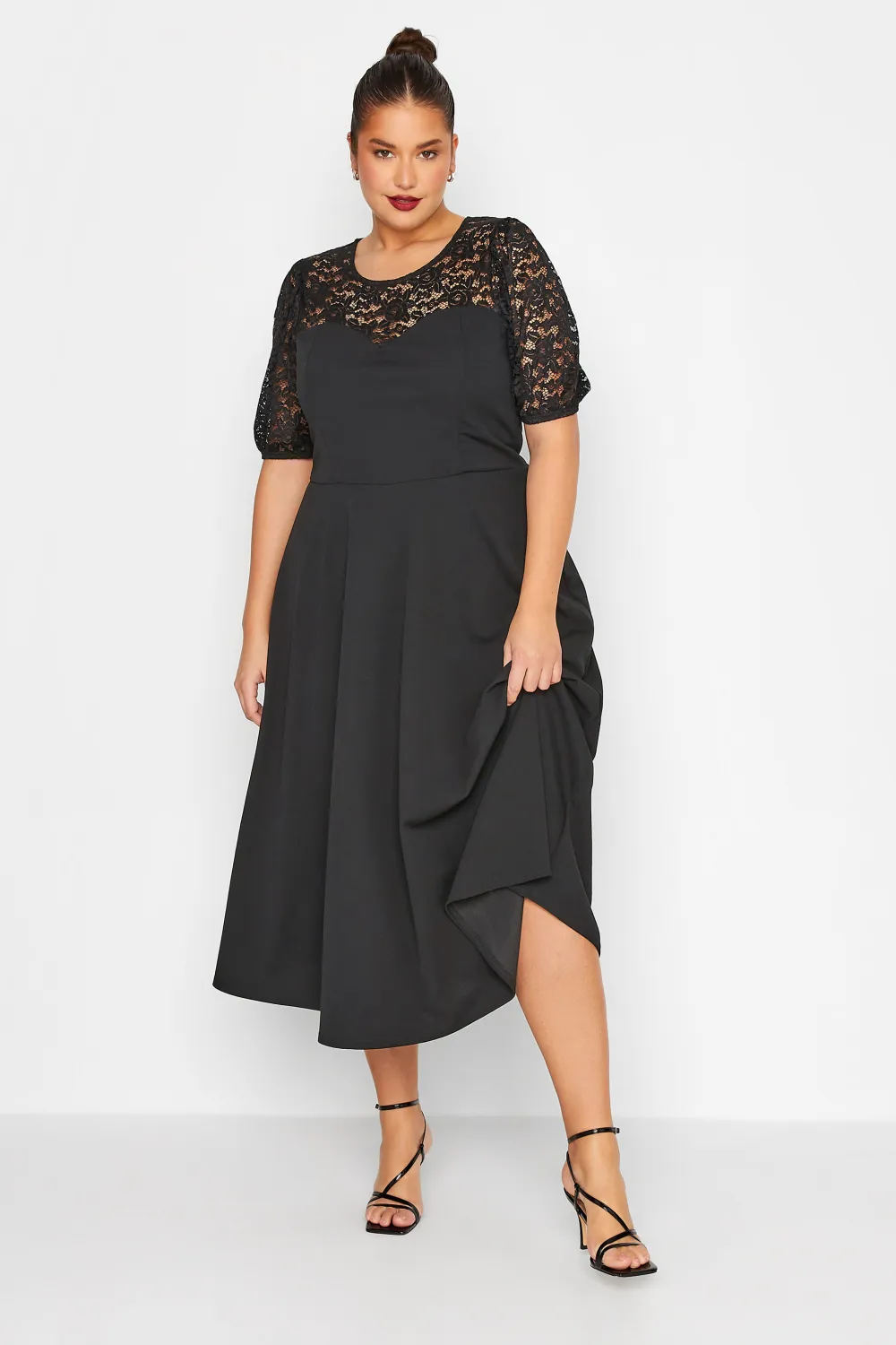 LTS Tall Black Lace Midi Dress