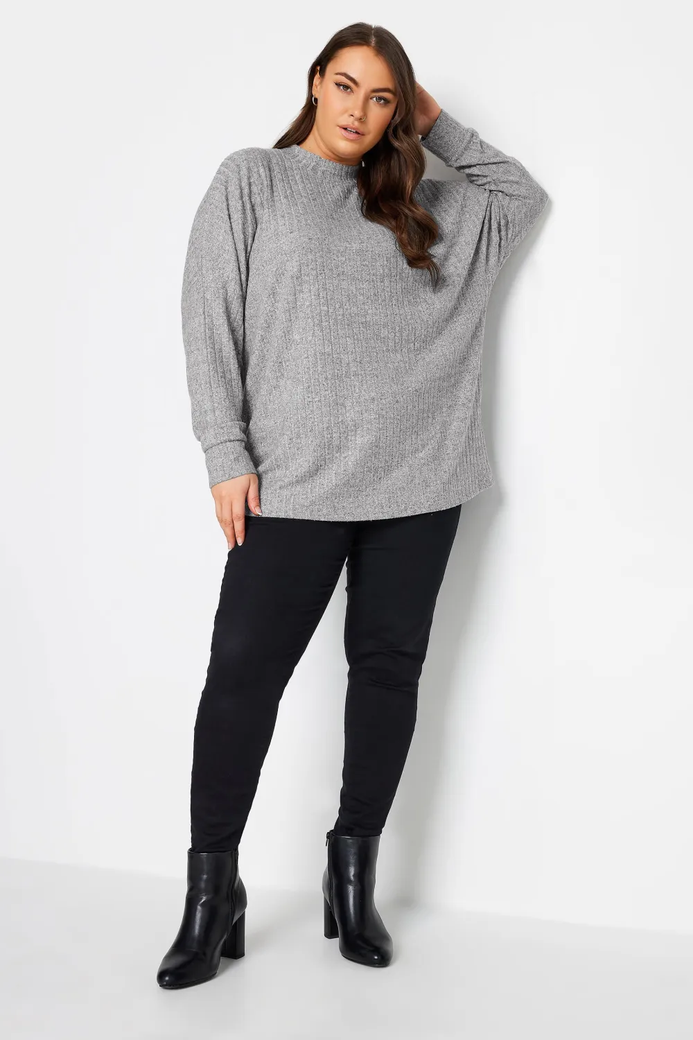 YOURS Curve Charcoal Grey Ribbed Jumper