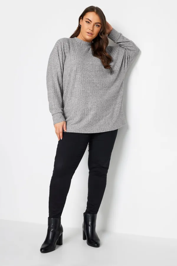 YOURS Curve Charcoal Grey Ribbed Jumper