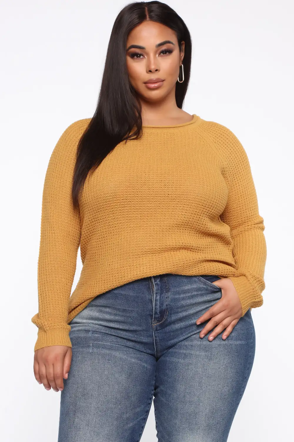 Ariana Waffle Sweater - Mustard