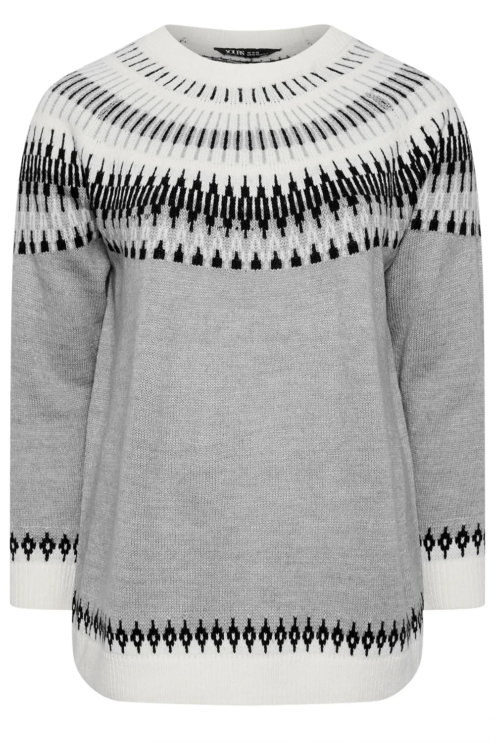 复制YOURS Curve Grey Fairisle Knitted Jumper