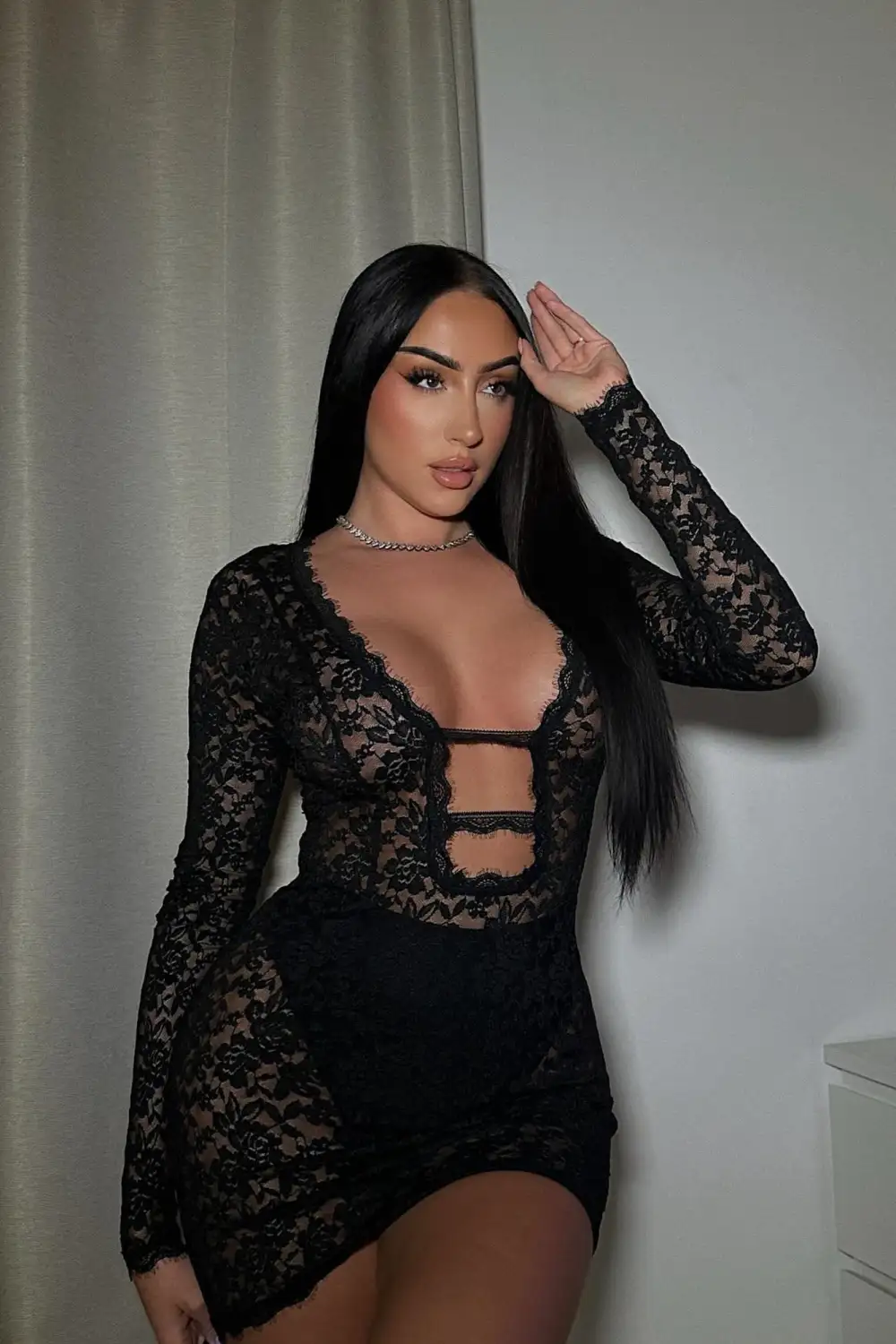 Victoria Lace Mini Dress - Black