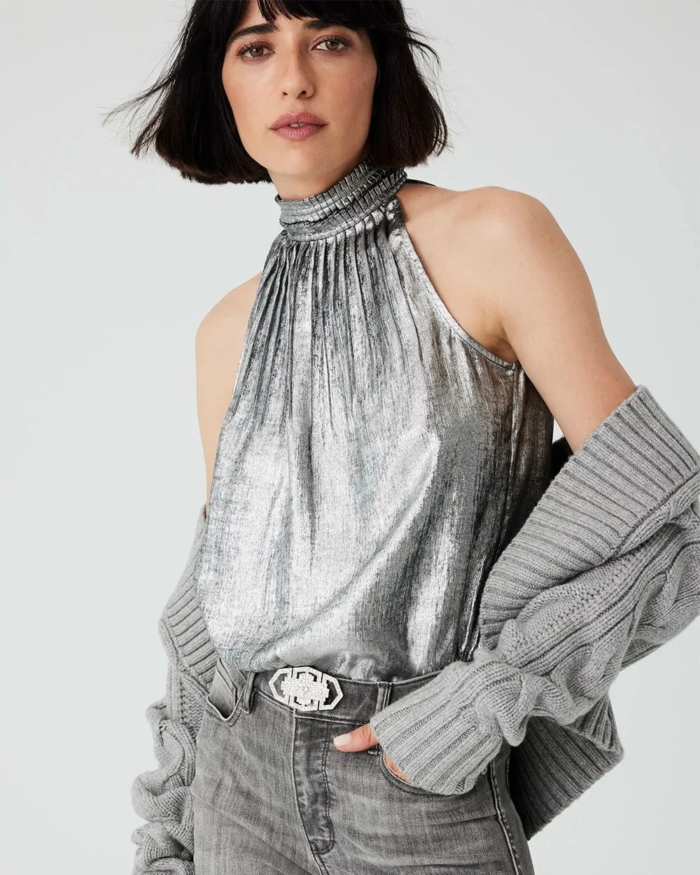 Halter Pleated Shell Top