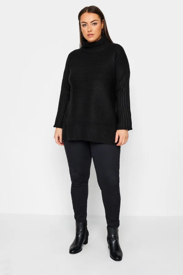Evans Black Roll Neck Ribbed Knit Jumper